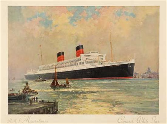 (CUNARD LINE.) "Mauretania" (II). R.M.S. "Mauretania" Cunard White Star. Travel agency color publicity pri...